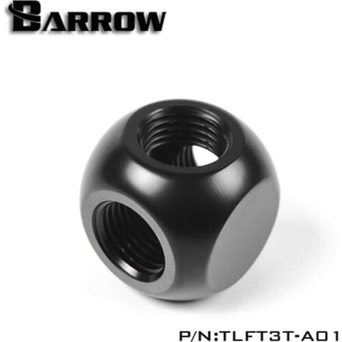 Barrow G1/4" Black White Silver cube brass 3-way adapter for computer water cooling system. TLFT3T-A01