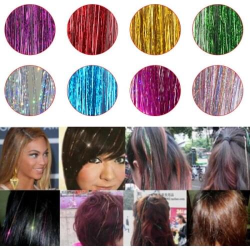Sparkle Shiny Hair Tinsel Rainbow Silk Hair Extensions Dazzles Women Hippie for Braiding Headdress Long 100cm 120 Strands/bag