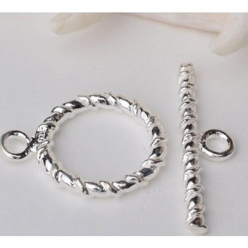 Solid 925 Sterling Silver Toggle Clasp Twisted Bar and Circle ,1piece