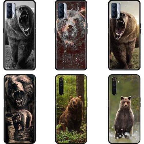 Black Case For Realme 8 7 Pro C21 C3 6 X7 GT Neo X50 Soft Cover XT C21Y C15 C11 Protective Phone Coques Cute Grizzly Bear