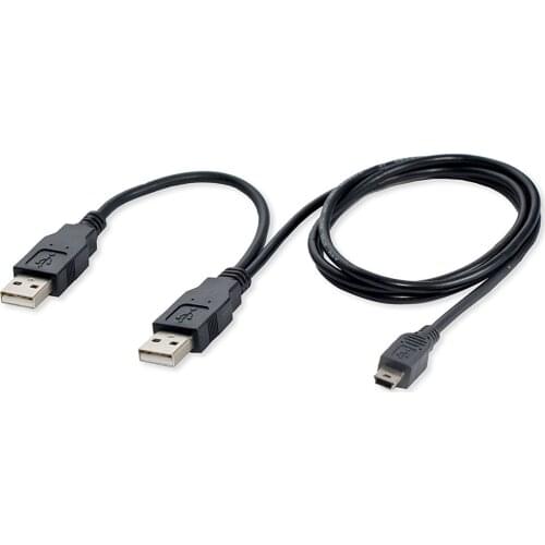 Black Dual USB 2.0 Type A to USB Mini 5-Pin Type B x1 Y Data & Power Cable Phone Accessories