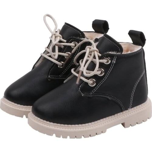 Kids 2021 Cute Baby Kids Winter Leather Boots Lovely Zip Ankle Anti-slippery Soft Rubber Sole Fashion Boots For Boys And Girls