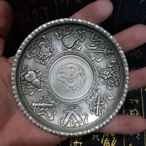 Chinese tibet silver The eight immortals weapons statue silver dollar coin Plate metal crafts Family decoration