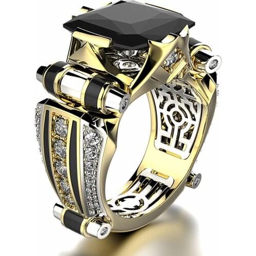 Vintage Black zircon diamonds gemstones rings for men gold color masculine jewelry bijoux bague cool party fashion accessories