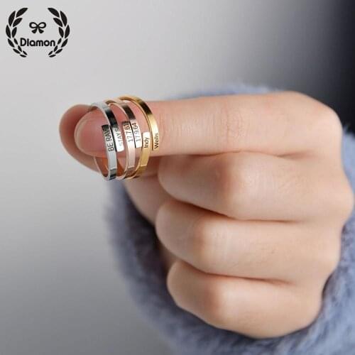 Diamon Customized Stainless Steel Name Ring Smooth Mens Letter Gold Couple Nameplate Jewelry Gift For Womens Lovers