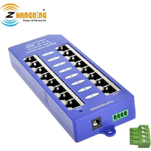 Free Shipping Gigabit PoE Injector 1000Mbps PoE Patch Panel 802.3af For up to 8 IP Cameras WiFi Access Point etc