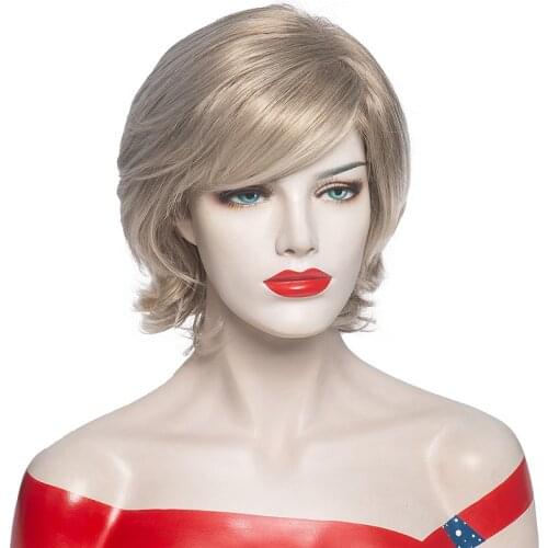 Short Straight Synthetic Wig Blonde Bob Wigs With Bangs For Women High-temperature Fiber Daily Party Hair Wigs