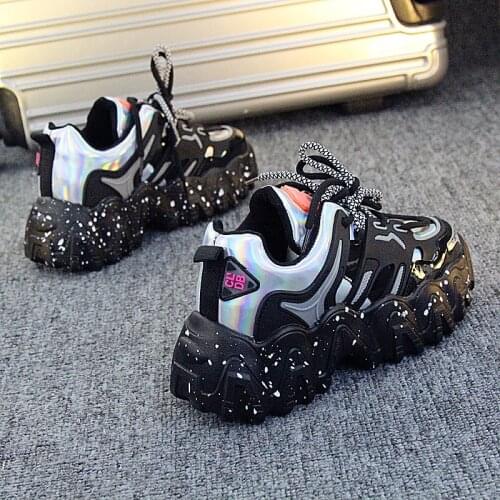 Large size 40 womens shoes spring and autumn new fashion trend thick-soled increased sneakers low-top lace-up casual shoes