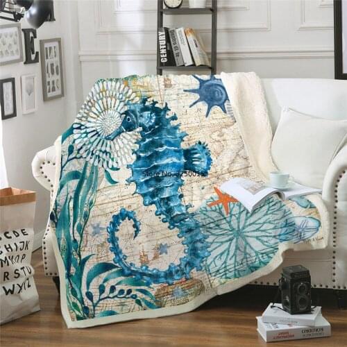 Ocean animal Turtle Printed Square Sherpa Blanket Camping Picnic Sofa Thick Wool Blanket Home Bedroom Decoration Tapestry
