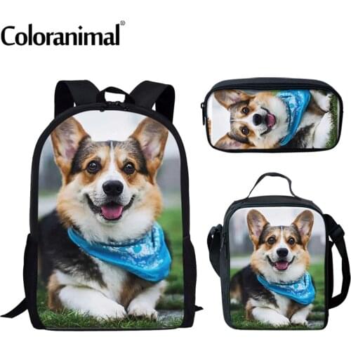 Coloranimal 2021 Hot Sales Schoolbag Kids Backpack Children School Bags Girls Boys Backpacks Cute 3D Corgi Print Teen Book Bag