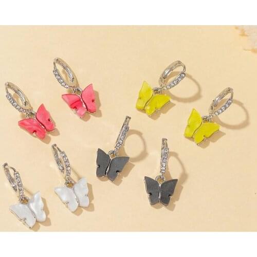 Fashion Dangle Earrings Rhinestone Colorful Cute Acrylic Butterfly Earrings For Women Korean Female Lady Jewelry Gift