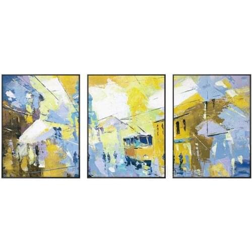A Set Of 3 Walls Art Blue And Yellow Home Decor Wall Abstract Paintings