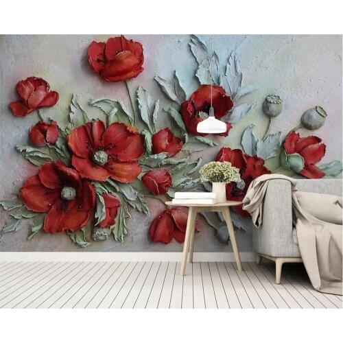 Beibehang Custom mural wallpaper 3D embossed red floral TV background wall decoration painting living room bedroom 3d wallpaper