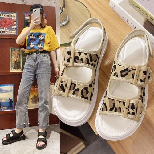 Kalsooni 2021 NEW Women Flat Thick Sole Sandals velcro Roman casual sandals Comfortable Beach Shoes