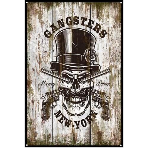 New York Skull Gangsters Novelty Parking Retro Metal Tin Sign Plaque Poster Wall Decor Art Shabby Chic Gift