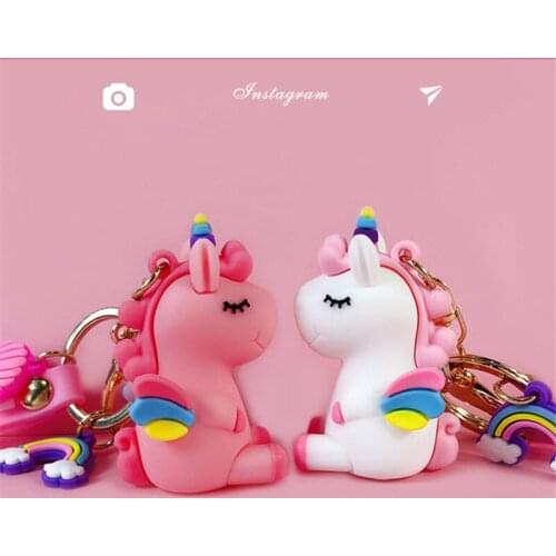 New Fashion Stereo Rainbow Unicorn Keychain Keyring Creative Mobile Phone Bag Car Exquisite Pendant Gift For Friends