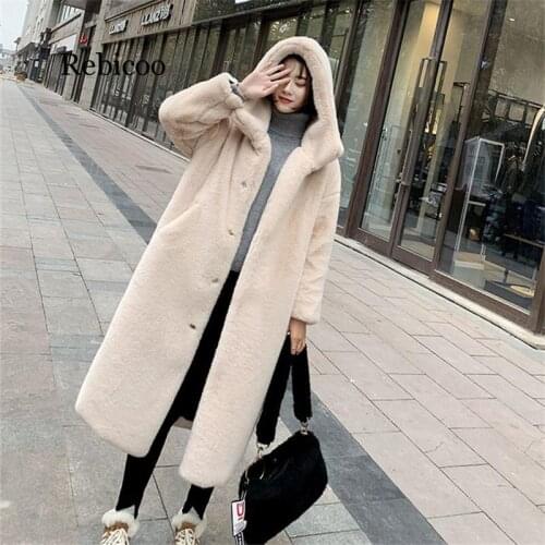 New Autumn Winter Fur Coat Women Clothes High Quality Imitation Mink Fur Hooded Plus Size Thicken Warm Long Coats Female