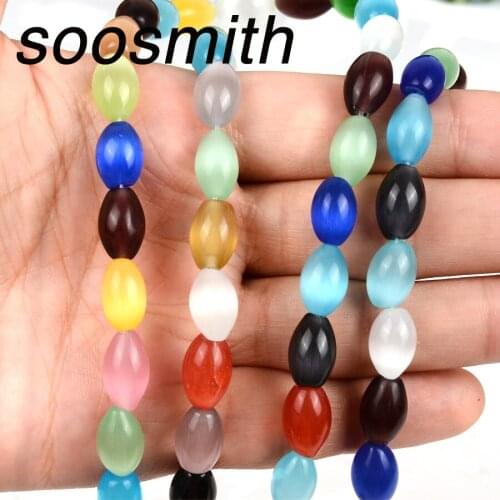 New Oval Shape Colorful Cat Eye Stone Beads Charms Loose Spacer Glass Beads For DIY Bracelet Necklace Jewelry Making Wholesale