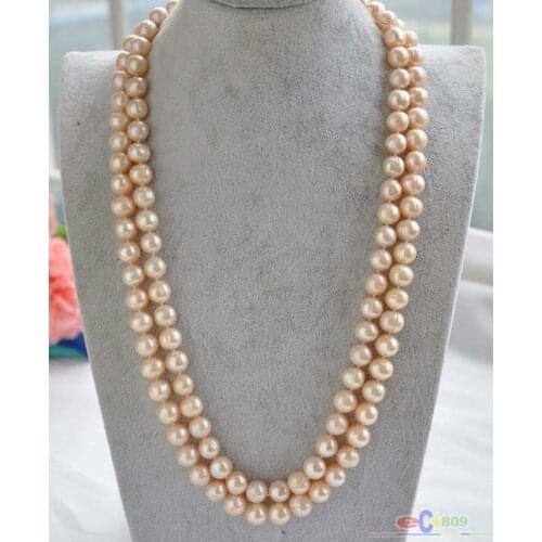 New natural freshwater pearl 8-9 mm nearly round pink Pearl necklace 32 inches