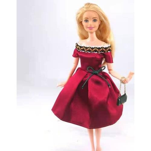 11.5" Doll Clothes Fashion Wine Bowknot Princess Dress For Barbie Doll Outfits Off Shoulder Party Gown 1/6 BJD Dolls Accessories