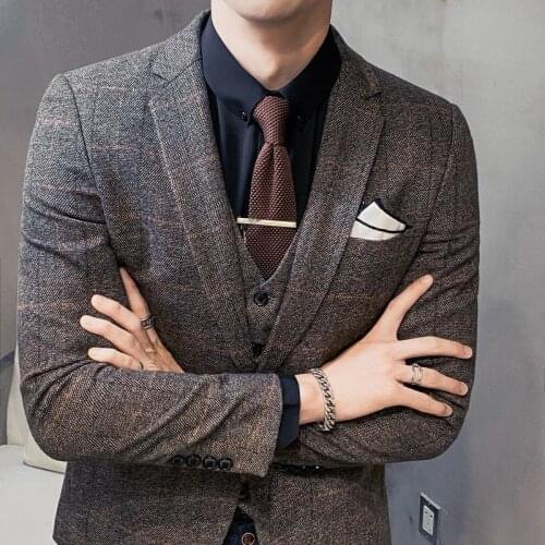 Autumn 2020 Pu Shuai Suit Mens Suit Leisure Suit Korean Fashion Slim Youth Groom Wedding Suit ( jacket+vest+pants)