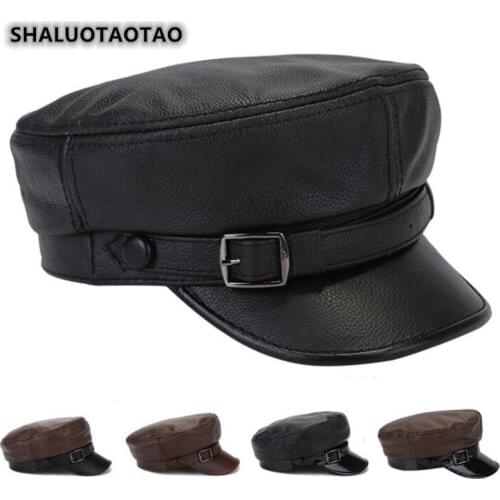 SHALUOTAOTAO Genuine Leather Hat For Men Women Autumn Winter Quality Cowhide New Military Hats Snapback Elegant Fashion Flat Cap