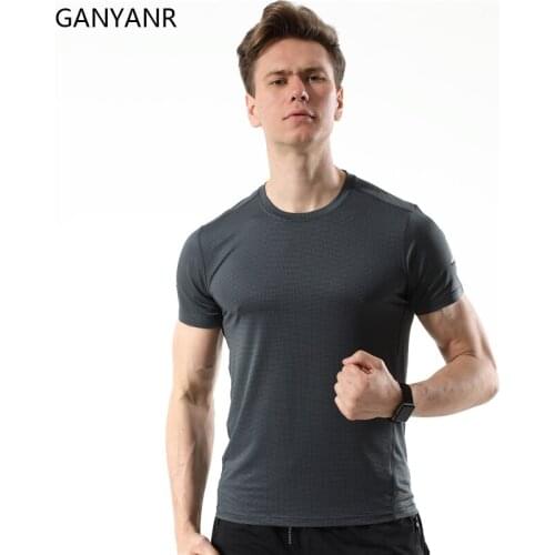 GANYANR Gym Sport Fitness Running T-shirt Men Sportswear Crossfit Dry Fit Training Football Workout Bodybuilding Quick Tee Tops