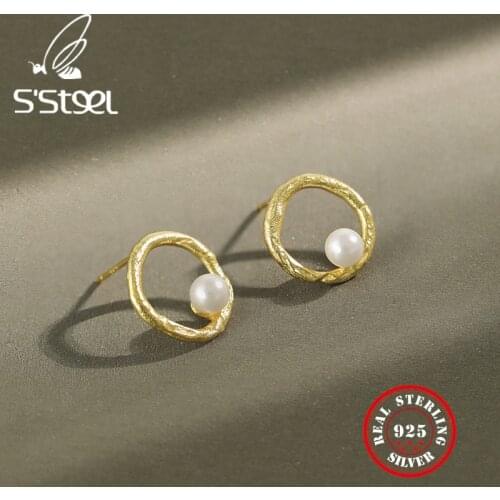 SSTEEL Irregular 925 Sterling Silver Pearl Stud Earrings For Women Gold Earring Pendientes Plata De Ley Mujer Earings Jewelry