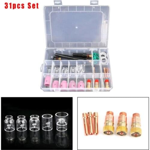 31Pcs TIG Welding Torch Stubby Gas Lens # 12 Pyrex Glass Cup Kit For WP-17/18/26 Welding Accessories