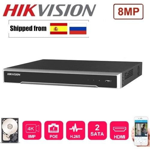 Hikvision DS-7608NI-K2/8P with POE DS-7616NI-K2/16P with 16 Ports POE English version with 2SATA ports plug & play NVR H.265