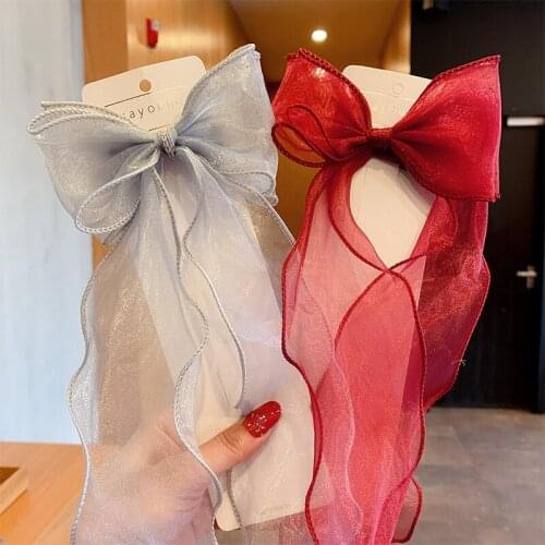 17KM Vintage Black Big Large Velvet Bow Hair Clip for Women Girls Wedding Long Ribbon Korean Hairpins Barrette Hair Accessories