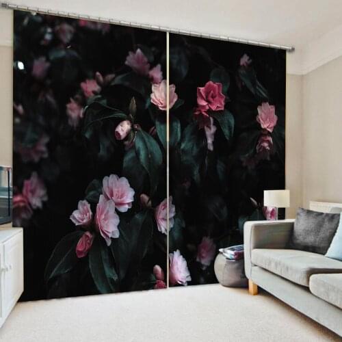 Modern Home Decoration Blackout 3D Curtain black blackout curtains pink flower curtain Drapes Cortinas