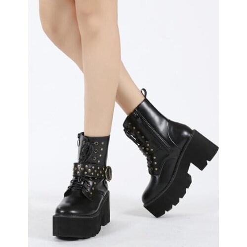 Brand Design 2021 Big Sizes 43 Platform High Heels Cosplay Fashionable Autumn Winter Wedges Shoes Ankle Boots Women Booties PU