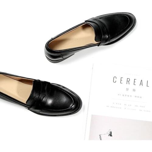 MORDOAN Calfskin Genuine Leather Loafers Women Shoes Slip On Round Toe Flats For Ladies Casual Shoes Women Penny Shoes Handmade