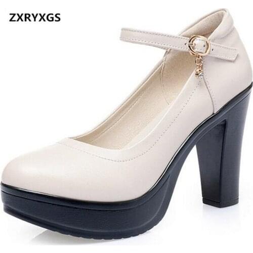 2020 New Fashion Genuine Leather Shoes Heel High Shoes Platform Catwalk Work Shoes Women Pumps Shoes 6.5 / 8 / 10 Cm
