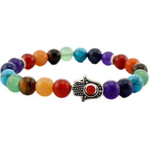 Natural crystal stone fashion fine jewelry Religion chakra Yoga reiki healing Beaded Bracelet seven color female charm bracelet