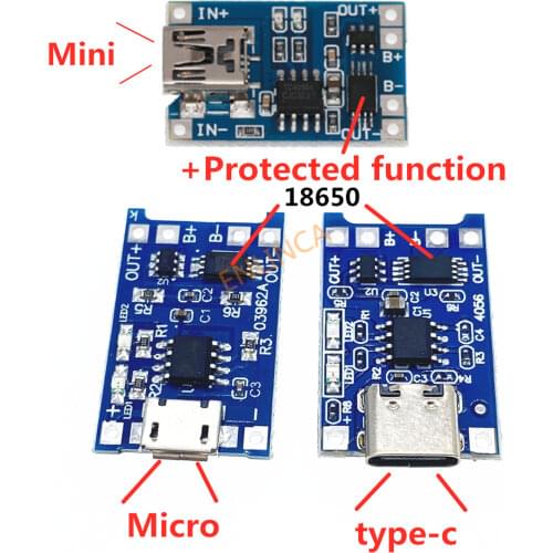 5PCS 5V 1A Micro Mini Type-C USB 18650 Lithium Battery Charging Board Charger Module+Protection Dual Functions TP4056