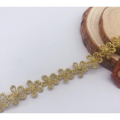 1Yards New Ribbon Lace Applique 1.3cm Gold Lace Trims Embroidery Laces Gold Trimmings For Sewing Collar Clothes Party Dress T18