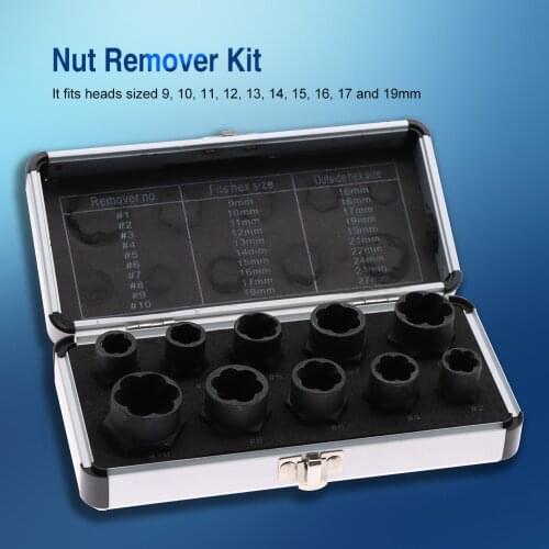 10pcs/Set Damaged Bolts Nuts Screws Remover Extractor Removal Tools Set (9-19mm) Threading Tool Kit Black Nuts With 4 Styles