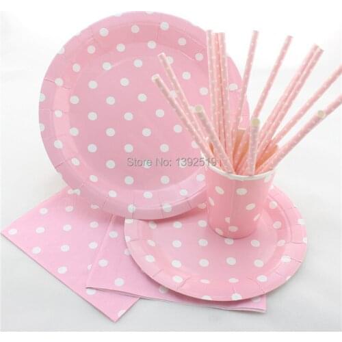 100sets/416pcs for 100 People Using Beautiful Dot Design Baby Birthday Party Decoration Wedding Party Paper Plate Set