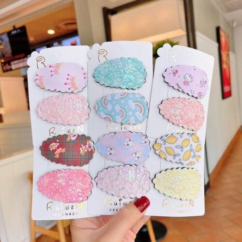 2pcs Cartoon Rainbow Wave Lace BB Clips Glitter Crown Princess Hairpin Koearn Girls Snap Clip Kids Barrettes Hair Accessories