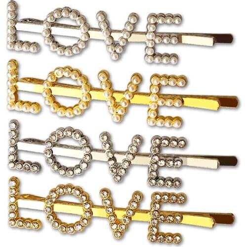 2019 European and American fashion sweet letter hairpin LOVE letter alloy hairpin side clip hair accessories for girls