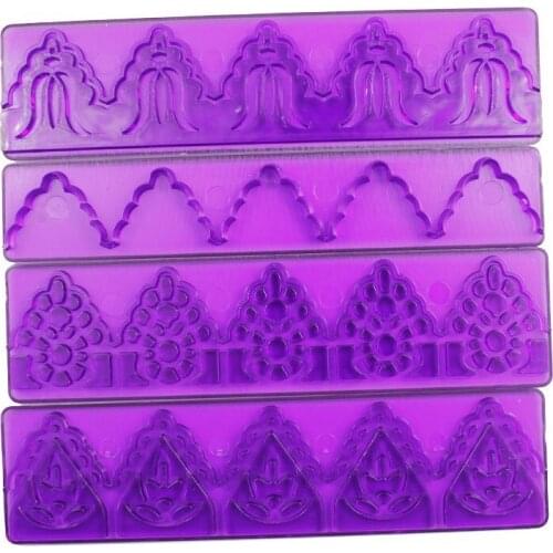 4pcs/set Sugarcraft Cookie Print Plastic Mold Fondant Pastry Lace Press Moulds Lace Skirt Baking Cake Decoration Tools