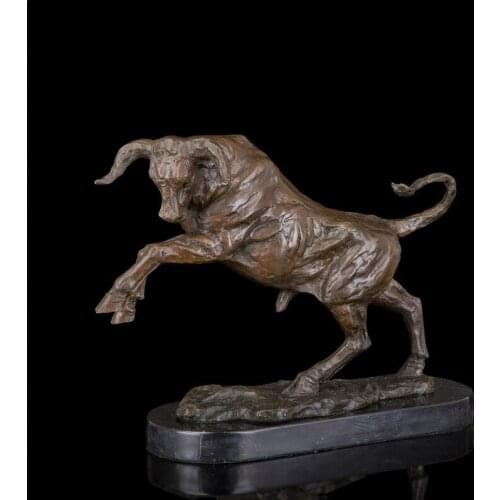 40 CM Chinese Zodiac Fengshui Animal Bronze Wild OX Oxen Bull Cattle Sculpture