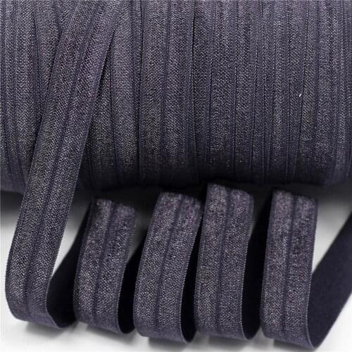 5/8"16mm solid color fold over elastic ribbon matt foe DIY handmade hair bows gift wrap wedding decorations 50 yards # Charcoal