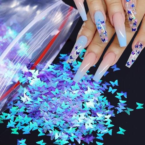 1Bag 3D Ultrathin Laser Butterfly Star Sparkly Nail Sequins for Nails Colorful Holographics Flakes Slices Spangle Art Accessorie