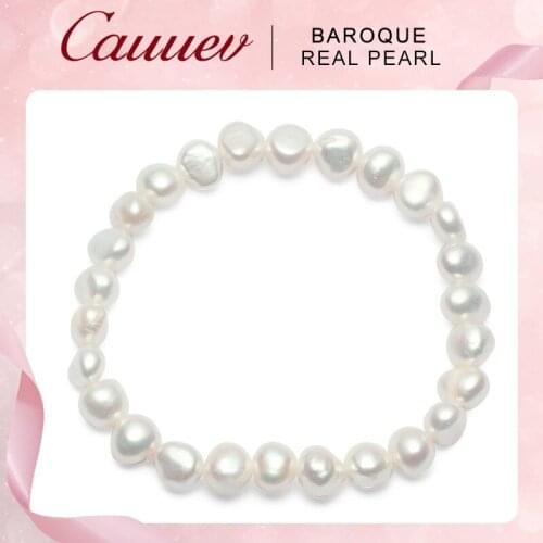 Cauuev Genuine Natural Freshwater 8-9 Baroque Pearl Bracelets Bangles For Women Vintage elastic Baroque pearl jewelry gifts 2021