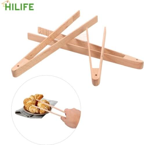 Wooden Food Toast Tongs Salad Bread Serving Tong Dessert Sugar Ice Clip Kitchen Gadgets BBQ Grilling Tong Cooking Baking Tools