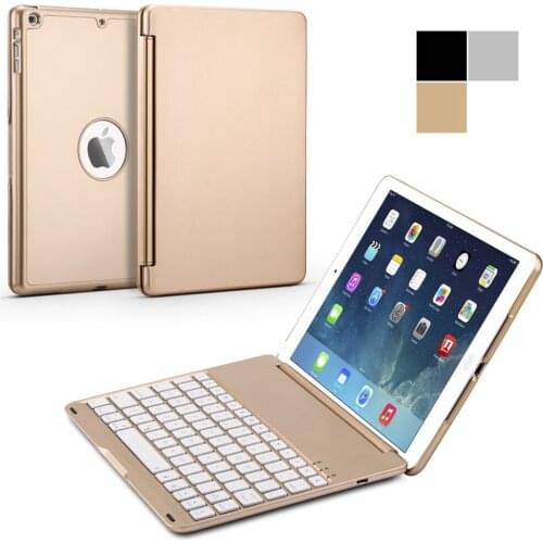 For New iPad 9.7 2017 2 in 1 Slim 7 Colors LED Backlit Backlight Clamshell Smart Aluminum Wireless Bluetooth Keyboard Case Cover