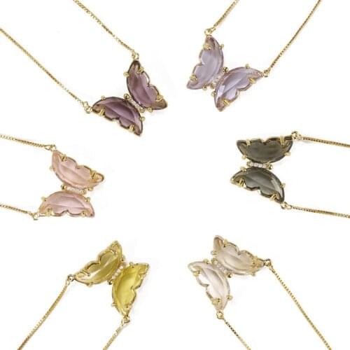 European and American Ladies Translucent Natural Color Zircon Butterfly Brass Fashion Pendant Electroplated